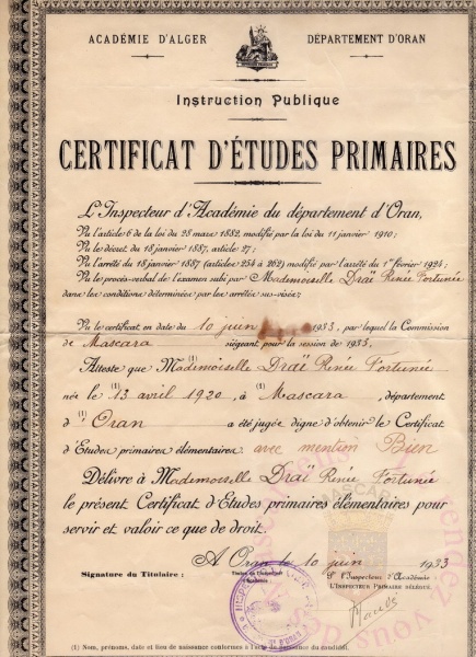 Certificat d'étude 1933